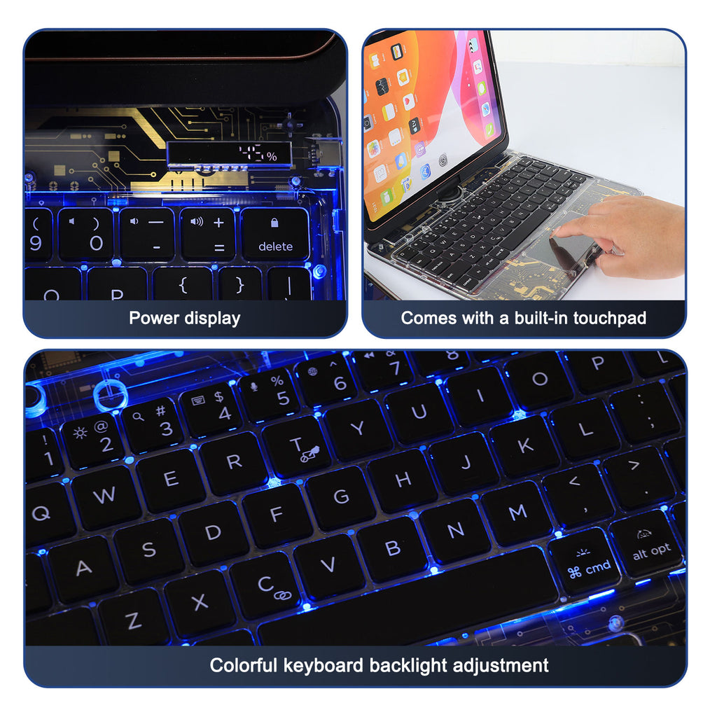 Unique 360 Transparent Black 360° Rotating iPad Keyboard Case