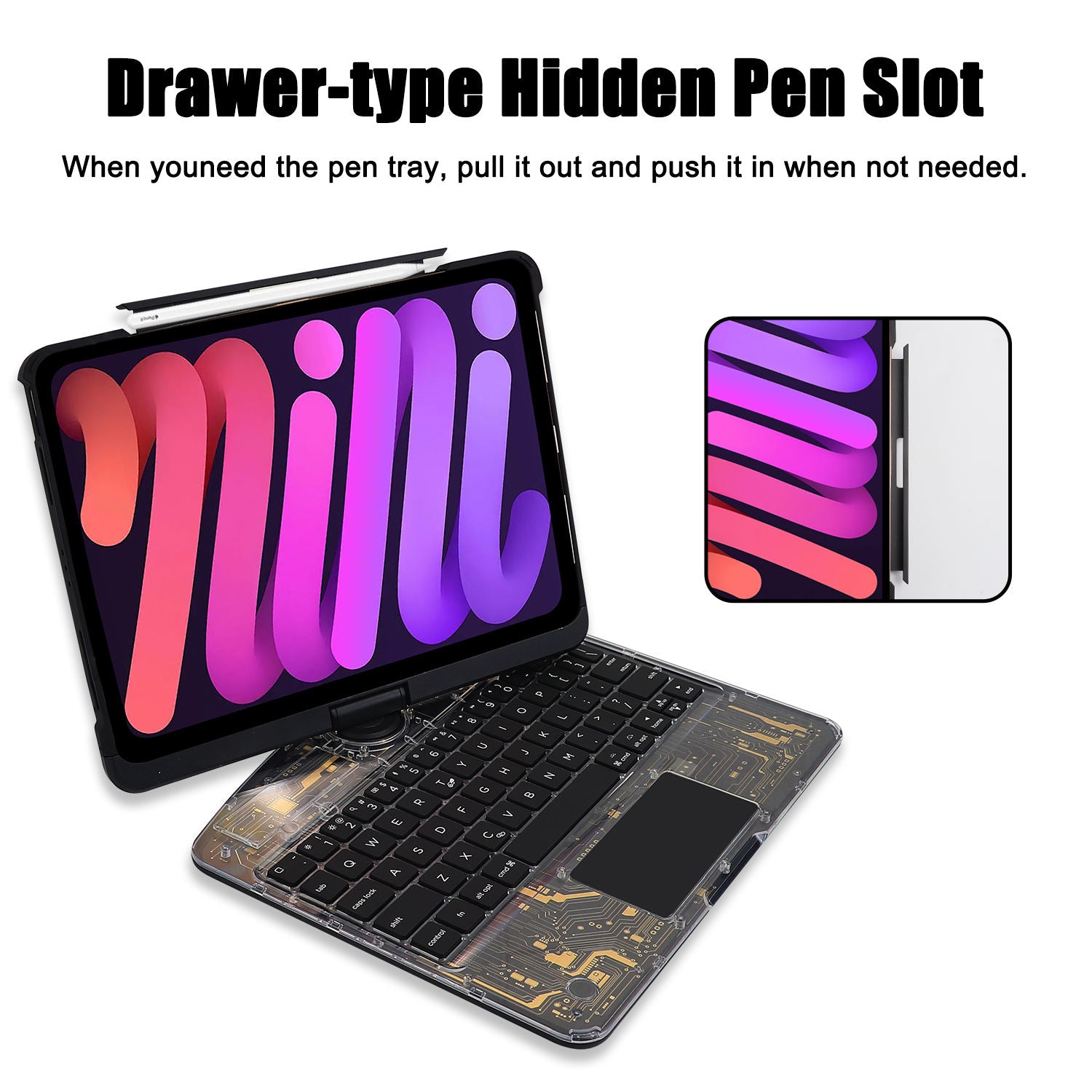 Unique 360 Transparent Black 360° Rotating iPad Keyboard Case